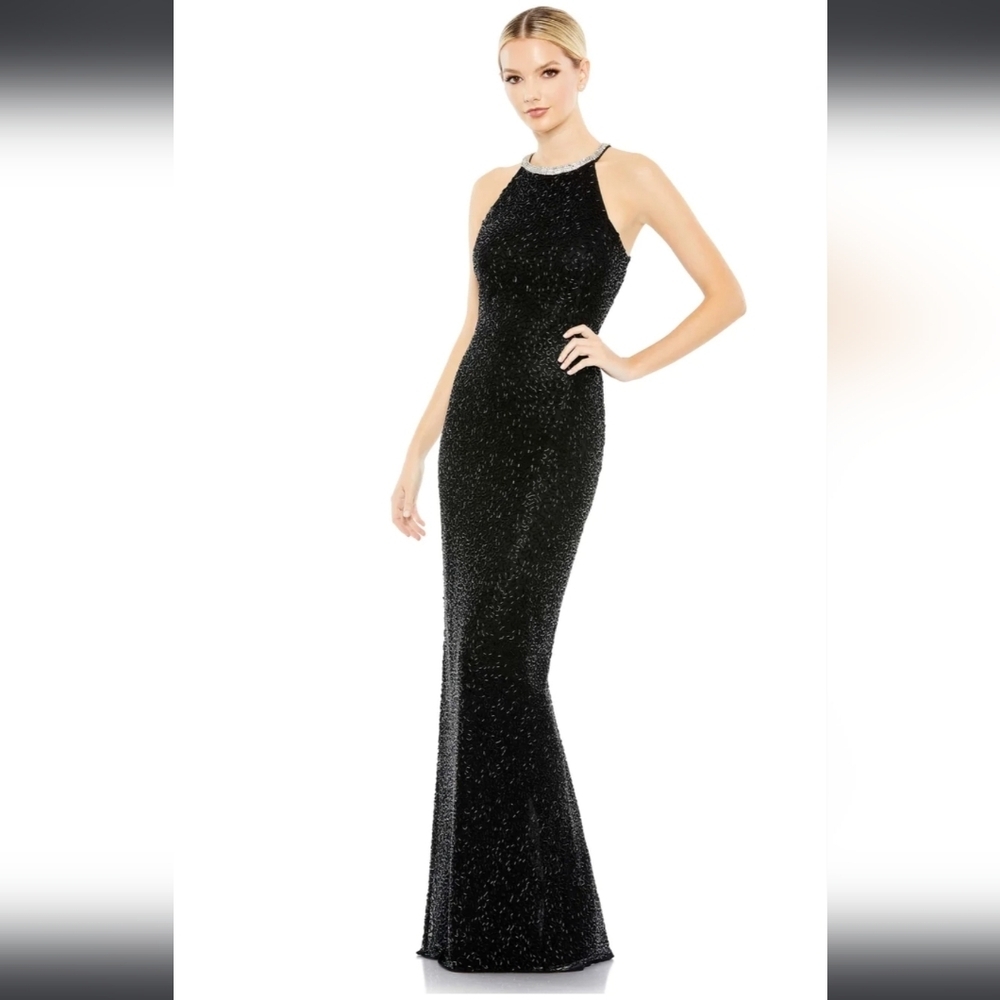 Mac Duggal Black Sparkle Beaded Gown Size 0